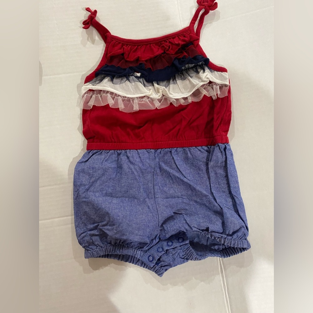 Children’s place toddler girl red white and blue romper size 18-24m